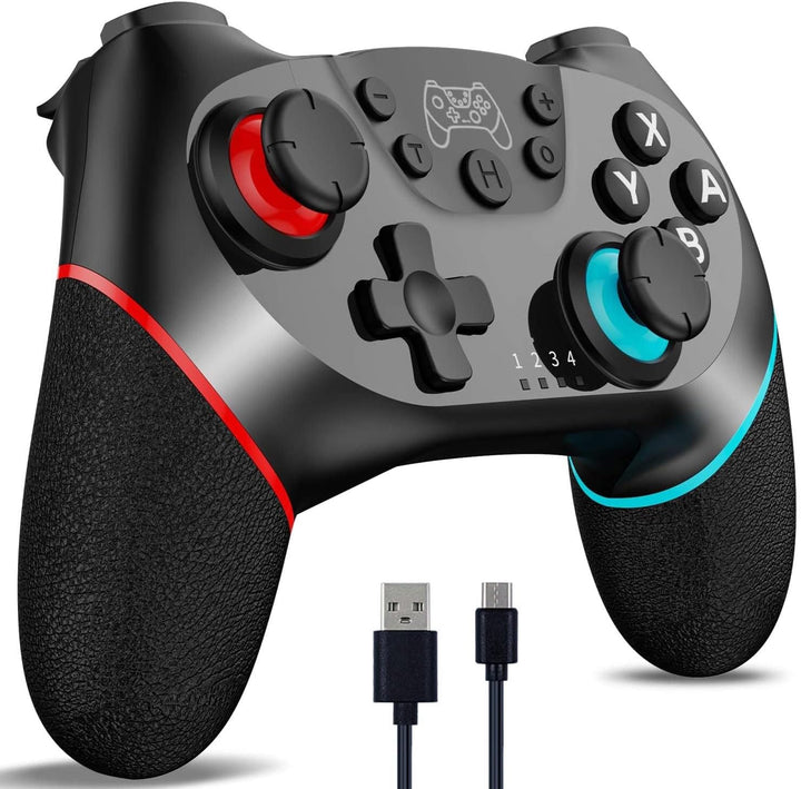 Close-up van de Hall Effect joysticks op de zwarte Nexora draadloze Switch controller.