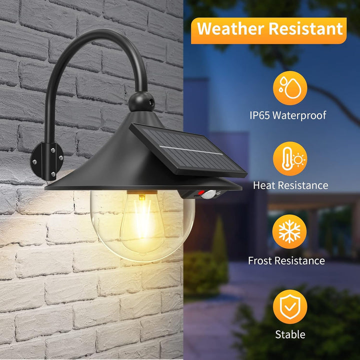 Zonne-schuurlampen (set van 2) met gooseneck, bewegingssensor en 3 standen. Perfecte led buitenverlichting.