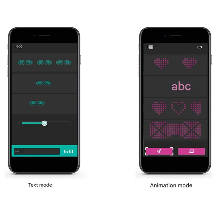 Iemand draagt de app-programmeerbare LED feestbril, creëert een glow-effect op een donker feest.