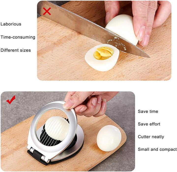 Deze multifunctionele RVS eiersnijder is perfect voor het snel en efficiënt snijden van zacht fruit en groenten.