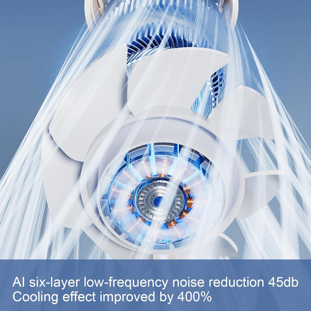 Krachtige draagbare ventilator met LED en 100 instelbare snelheden. Perfect reisaccessoire.