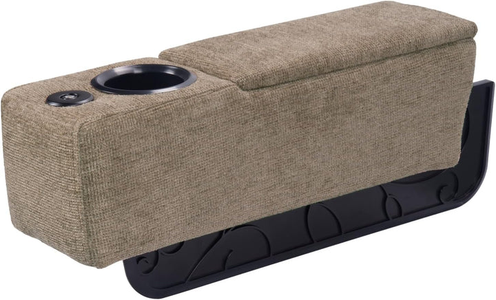 Slimme sofa organizer met geïntegreerde bekerhouder en draadloos opladen. Ideaal voor thuis gemak op de bank.