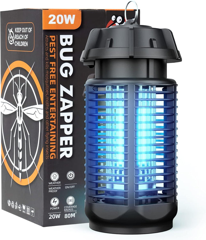 Zwarte elektrische vliegenvanger met UV-licht voor effectieve insectenbestrijding binnen en buiten. Zonder muggen.