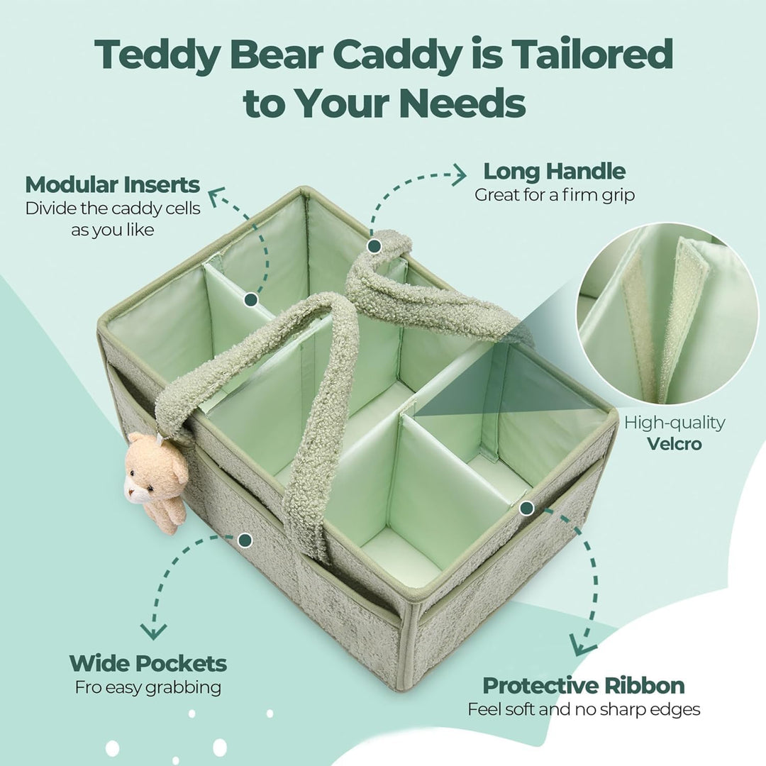 Stijlvolle sherpa caddy in wit, roze, beige of groen, een must-have voor de kinderkamer.