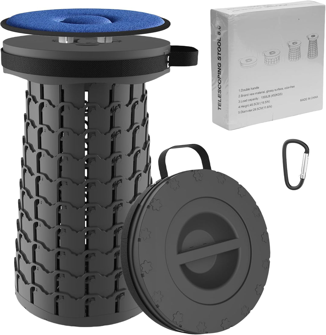 Flexibele opvouwbare kruk met zitkussen, verstelbaar voor optimale ontspanning.