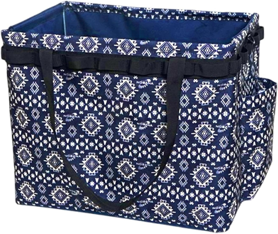Duurzame marineblauwe outdoor opbergtas, waterdicht en ruim, houdt kampeerspullen veilig.