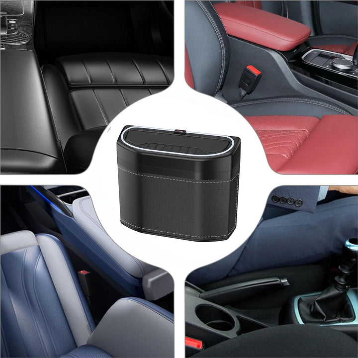 Lurevo auto prullenbak van topkwaliteit: geurdicht, compact, met oplaadbaar touch LED licht en luxe design.