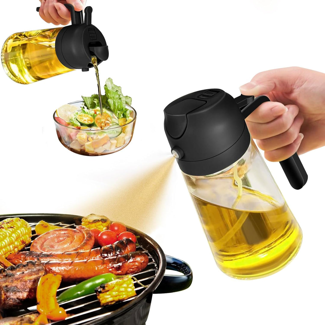 2-in-1 olijfoliespray dispenser van 470ml voor nauwkeurig koken, grillen en bakken.
