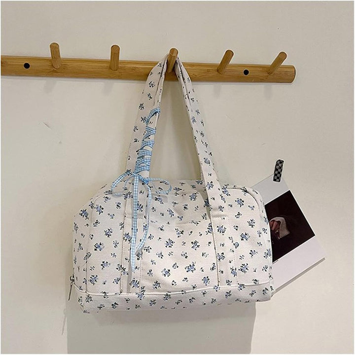 Grote canvas weekender met strik lint voor dames, Floria duffle bag model, elegant en ruim.