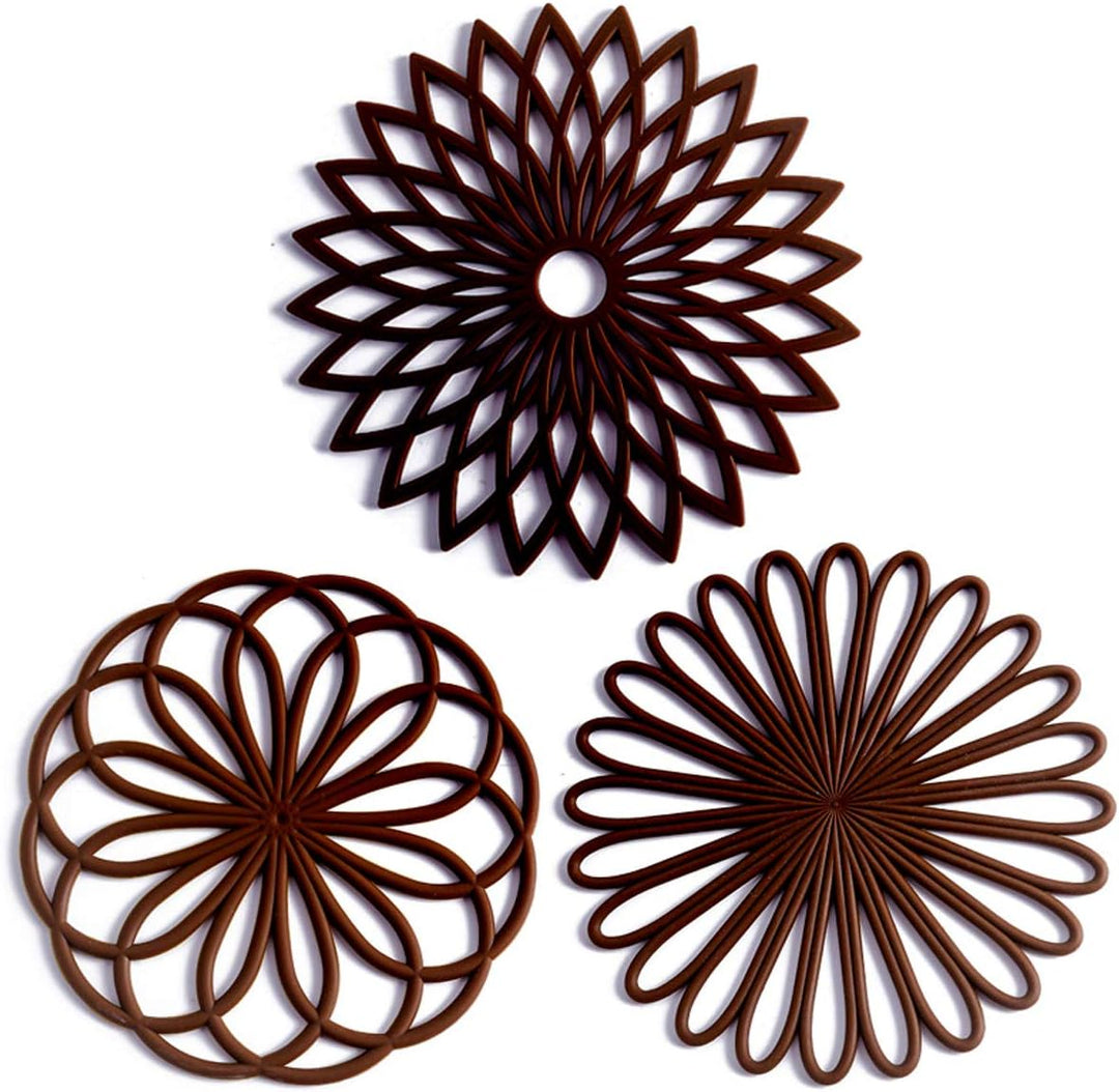 Antislip siliconen onderzetters, 3-delige set, decoratief en functioneel keukenaccessoire.