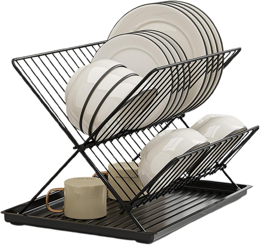 Keuken organiseren met een 2-laags vouwbaar afwasrek; praktisch en modern design.
