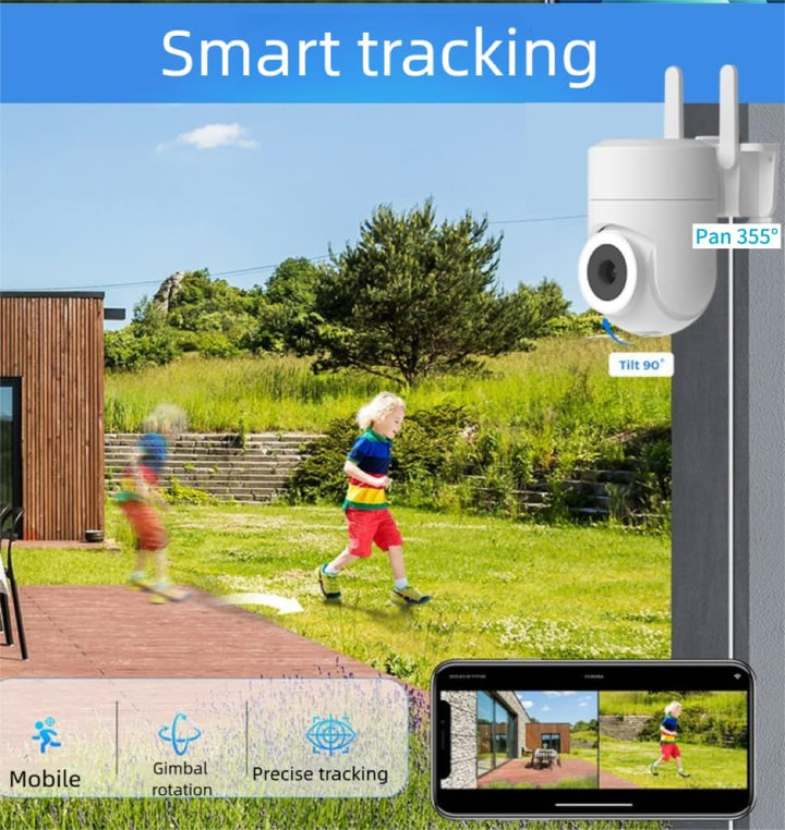 Weerbestendige (IP66) 2K buitencamera met AI detectie en helder nachtzicht voor slimme huisbeveiliging.