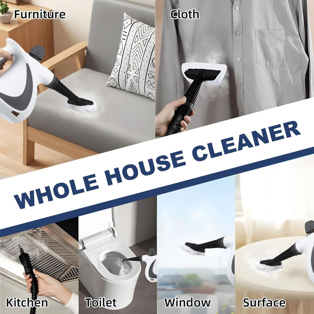 Valtira handstoomreiniger met 9-delige accessoirekit voor multifunctionele, chemievrije schoonmaak.