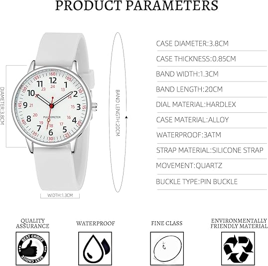 Dames waterdicht zusterhorloge van siliconen, ideaal voor verpleegkundigen en zorgprofessionals.