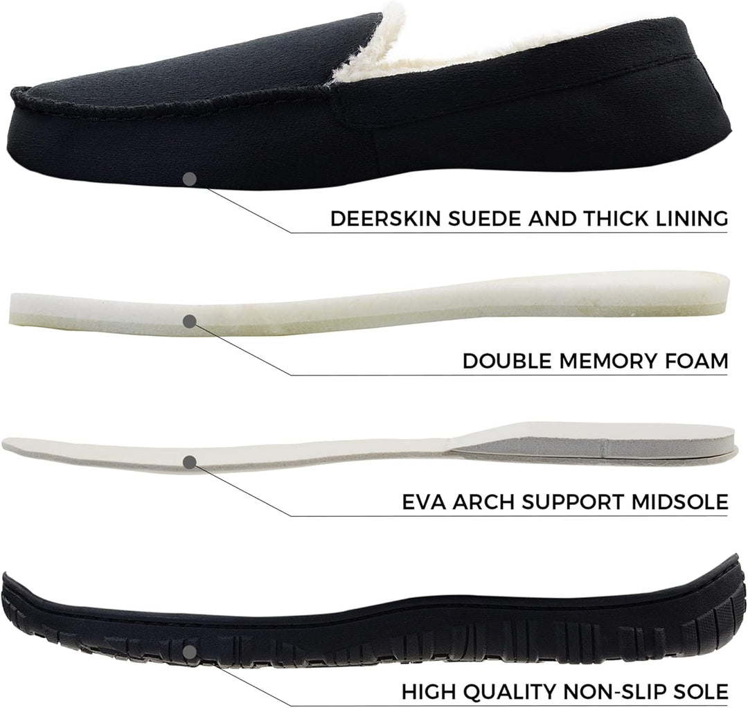 Zwarte Lennox heren comfort schoenen, mocassins met warme voering en antislip zool.