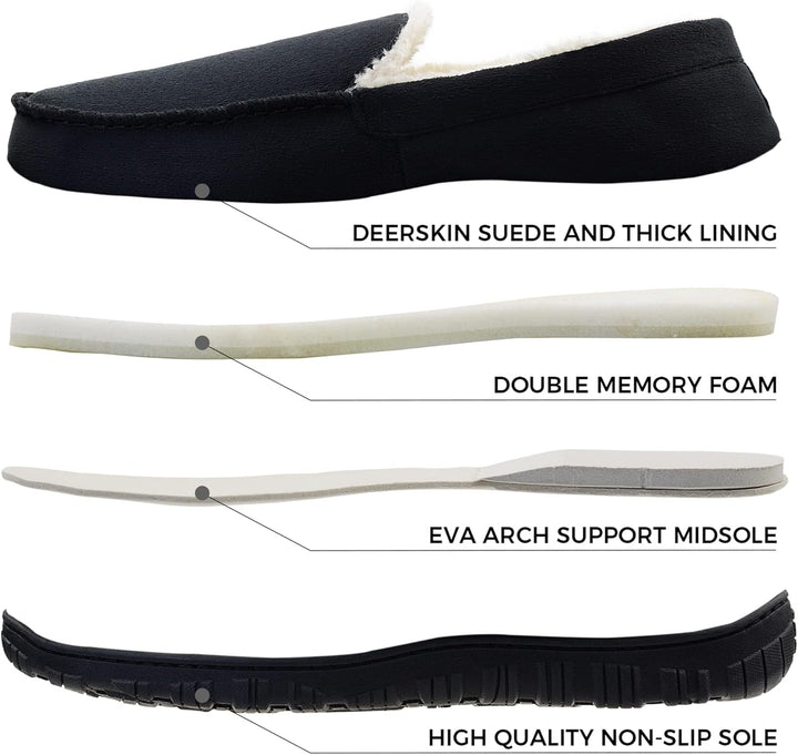 Zwarte Lennox heren comfort schoenen, mocassins met warme voering en antislip zool.
