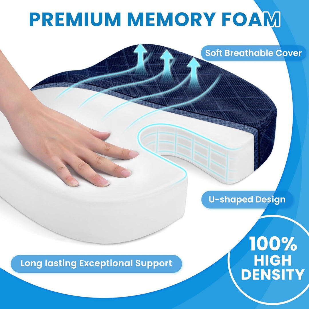 Universeel zitkussen van memory foam. Geschikt voor autostoelen en bureaustoelen. Optimale ondersteuning.