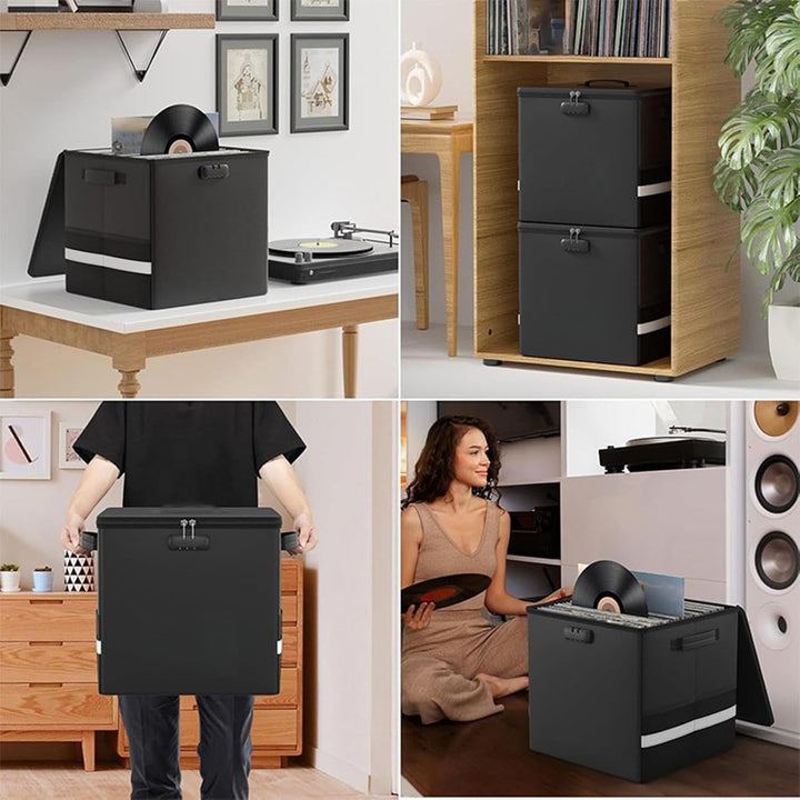 Duurzame vinylopbergdoos, brandwerend en waterdicht. Ideaal voor het veilig bewaren van je waardevolle platen.