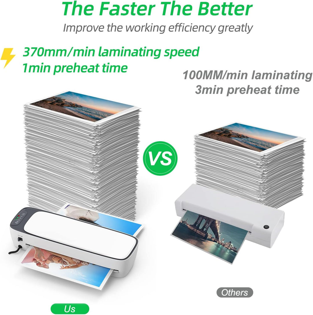 Complete A3 desktop laminator set: hete/koude modus, papiersnijder, perforator, hoekafgronder en bindapparaat.