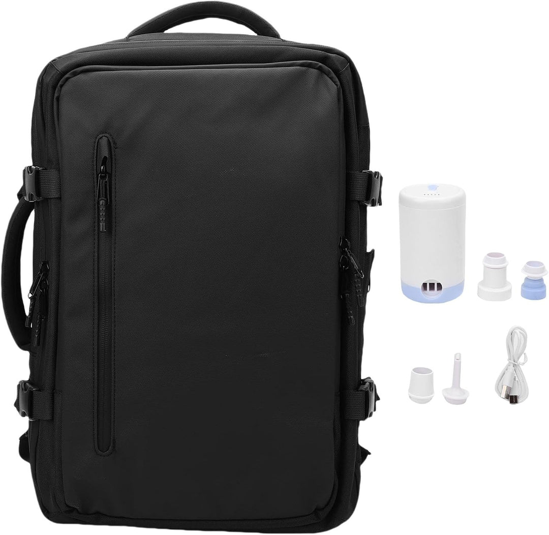 Unisex uitschuifbare reisrugzak (56-75L) met vacuümpomp voor efficiënte bagagecompressie. Ideaal voor reizen.