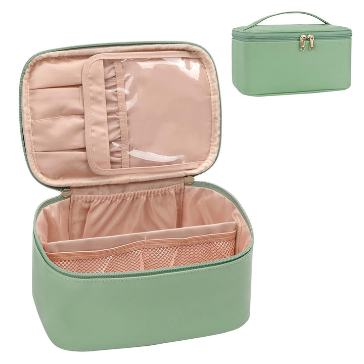 Kleine make-up reistas met verstelbare verdelers, perfect voor compacte opslag.
