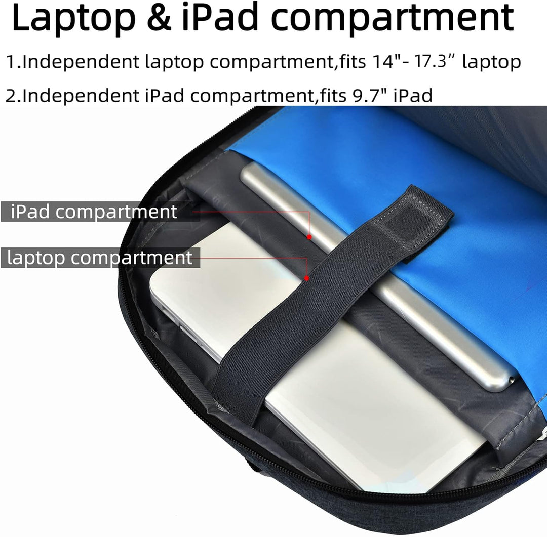 Slimme unisex laptoprugzak met USB-poort en georganiseerde indeling, waterbestendig.