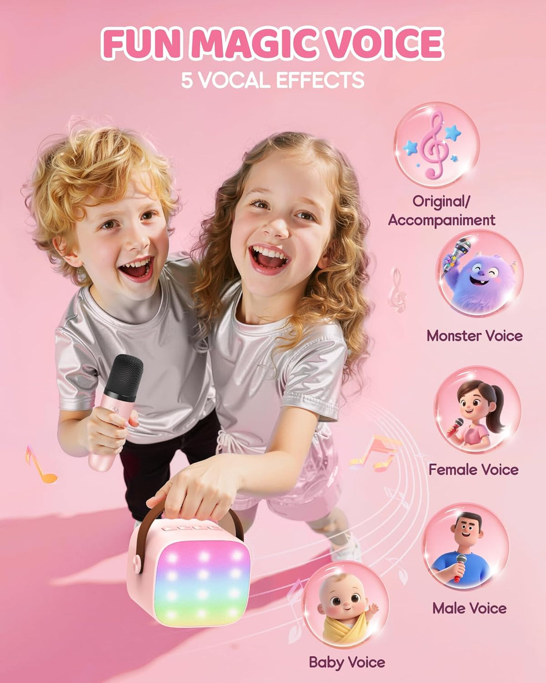Feest starter: Veylo mini karaoke set met draadloze microfoons en helder geluid.