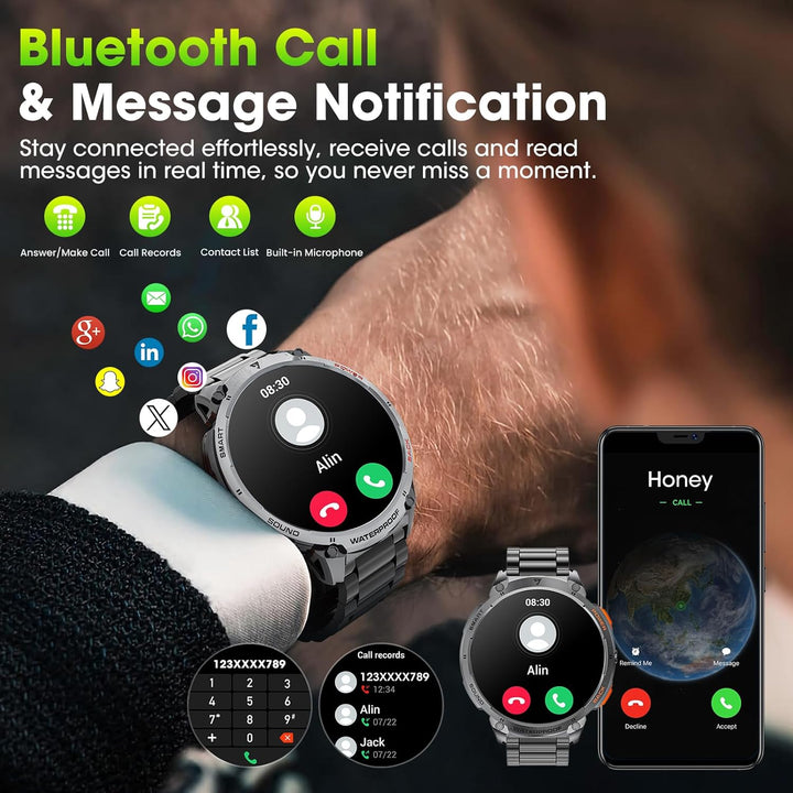 Robuuste waterdichte militaire smartwatch heren, perfect voor zwemmen en buitensportactiviteiten.
