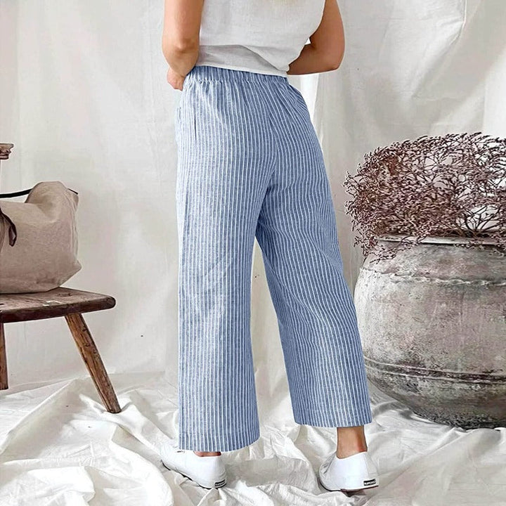 Comfortabele elegante dames zomerbroek met hoge taille, perfect voor een stijlvolle zomerdag.
