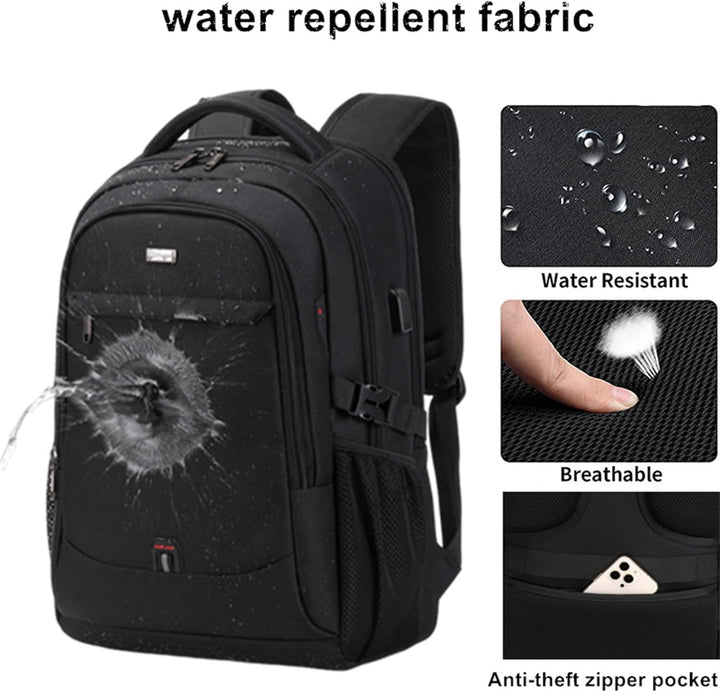 Zij-aanzicht van de unisex waterafstotende rugzak, stevige constructie en comfortabele schouderbanden.
