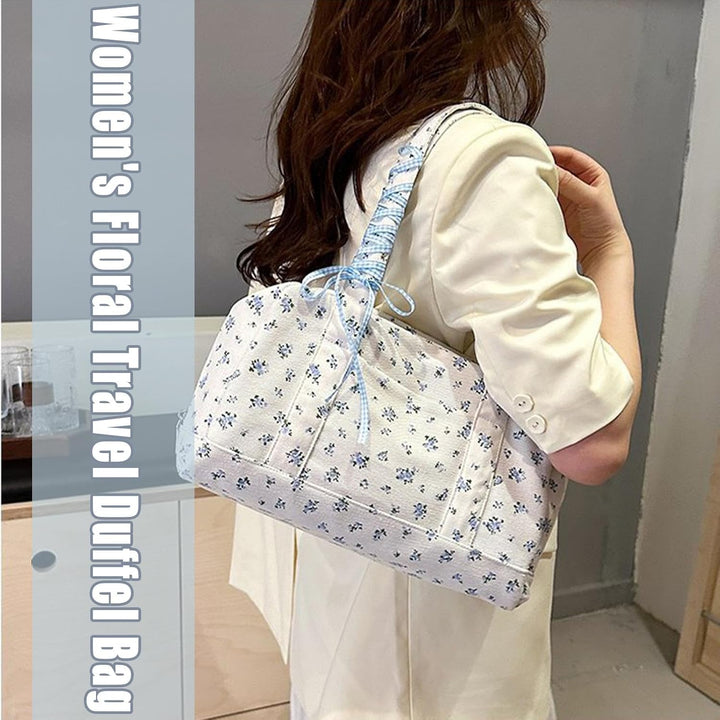 Floria dames canvas weekendtas met lint, grote duffle bag, stijlvol en praktisch voor reizen.