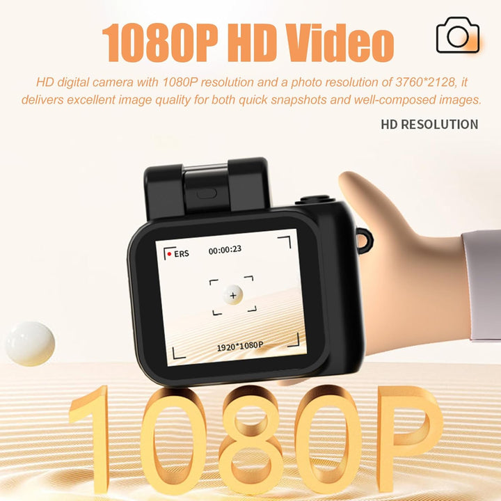 Mini 1080p digitale camera met sleutelhanger en retro look, ideaal voor onopvallende video-opname.