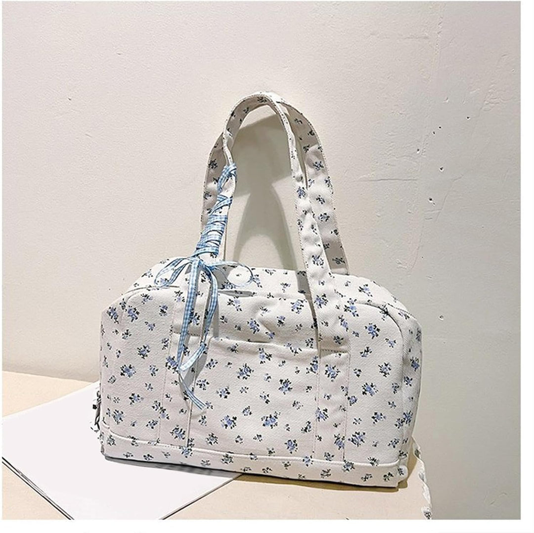Trendy dames canvas duffle bag met lint, perfect voor stedentrips en korte uitjes.