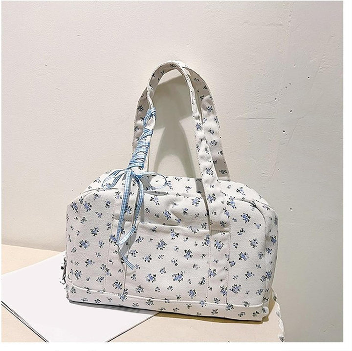 Trendy dames canvas duffle bag met lint, perfect voor stedentrips en korte uitjes.