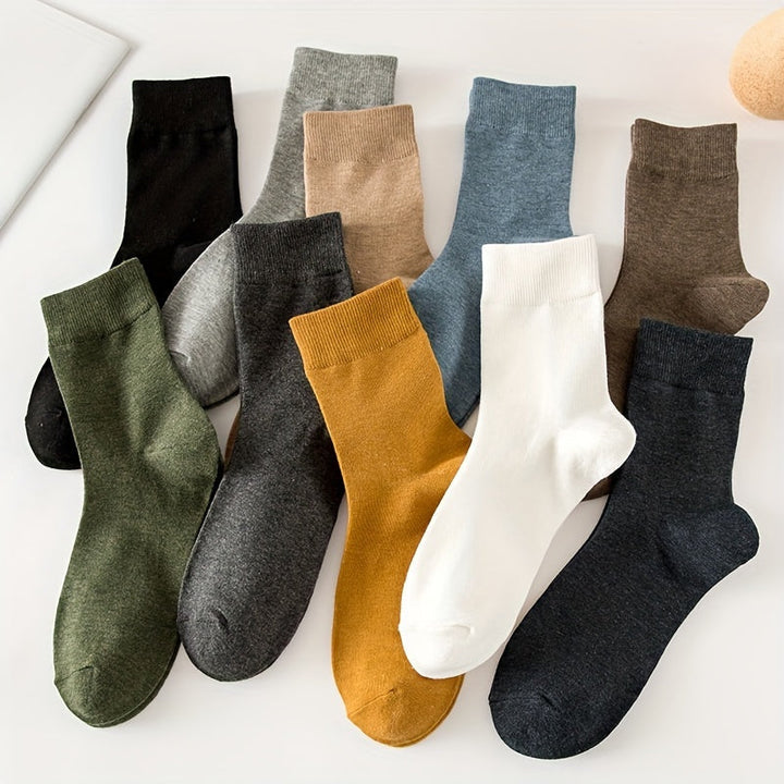 Hoogwaardige katoenmix herensokken, 10-paar set. Deze comfortabele, kleurrijke sokken zijn one-size en duurzaam.