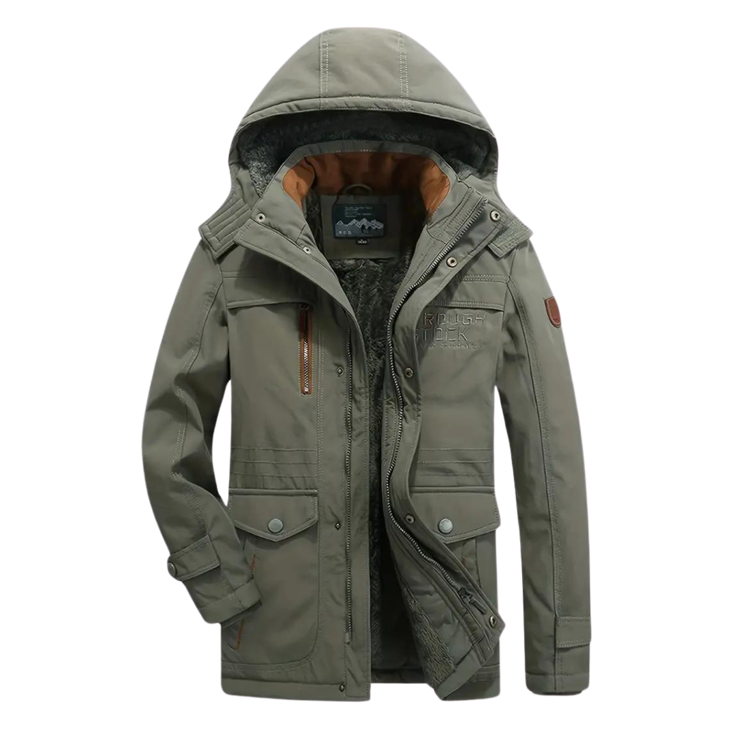 Stevig gevoerd heren outdoorjack Kaspar, met verstelbare capuchon en rits, water- en winddicht design.