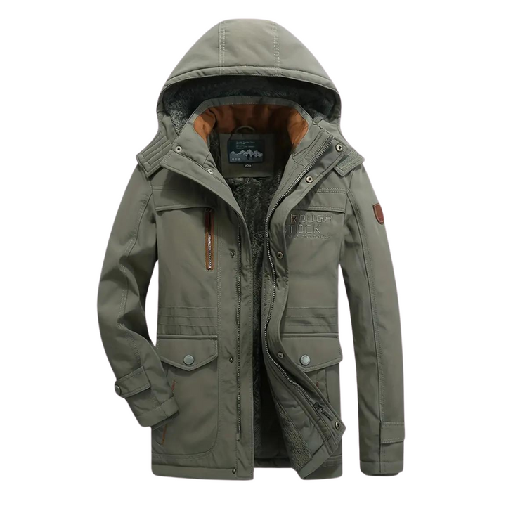 Stevig gevoerd heren outdoorjack Kaspar, met verstelbare capuchon en rits, water- en winddicht design.
