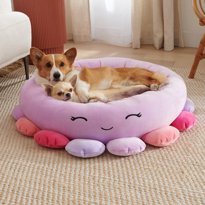 Close-up van het superzachte pluche honden- of kattenbed, ideaal voor comfort en geborgenheid.