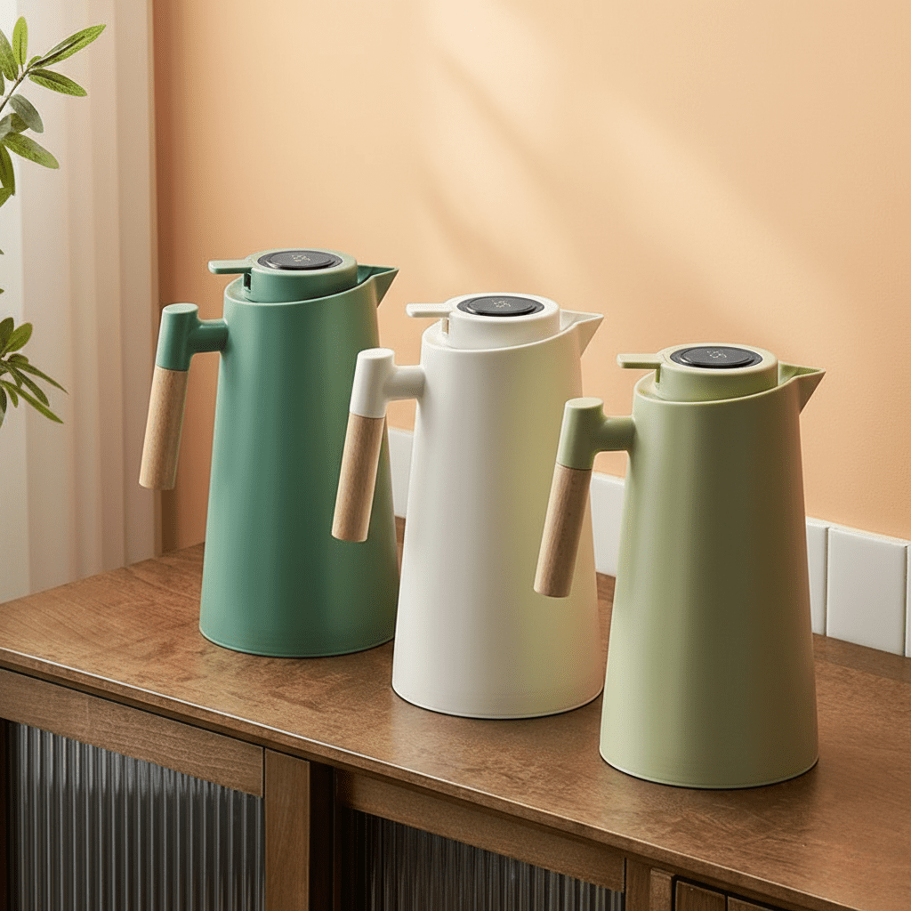 Robuuste 1L RVS thermoskan, perfect voor buitenavonturen. Houdt je thee of water urenlang op temperatuur, lekvrij.