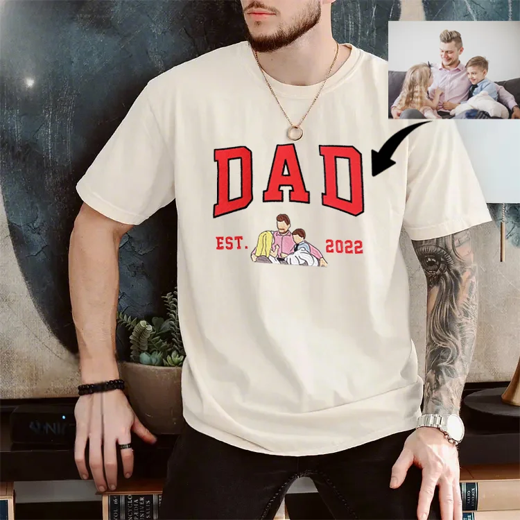 Geborduurde foto op DadStitch kleding: een unieke en emotionele hoodie voor papa.