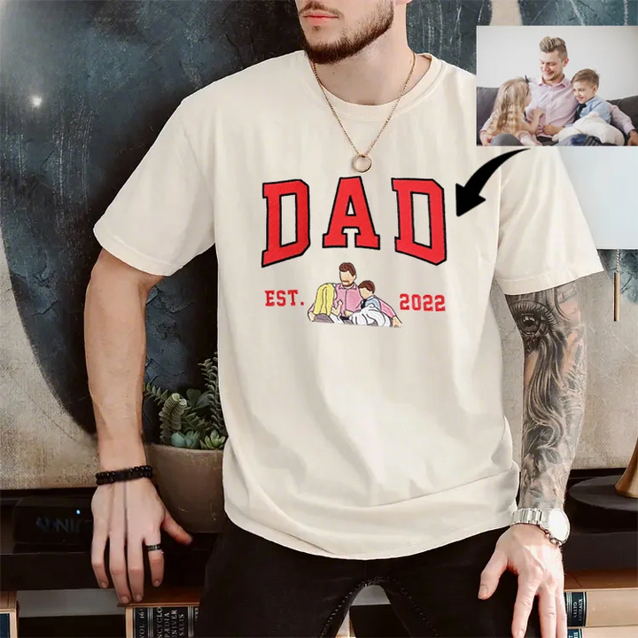 Geborduurde foto op DadStitch kleding: een unieke en emotionele hoodie voor papa.