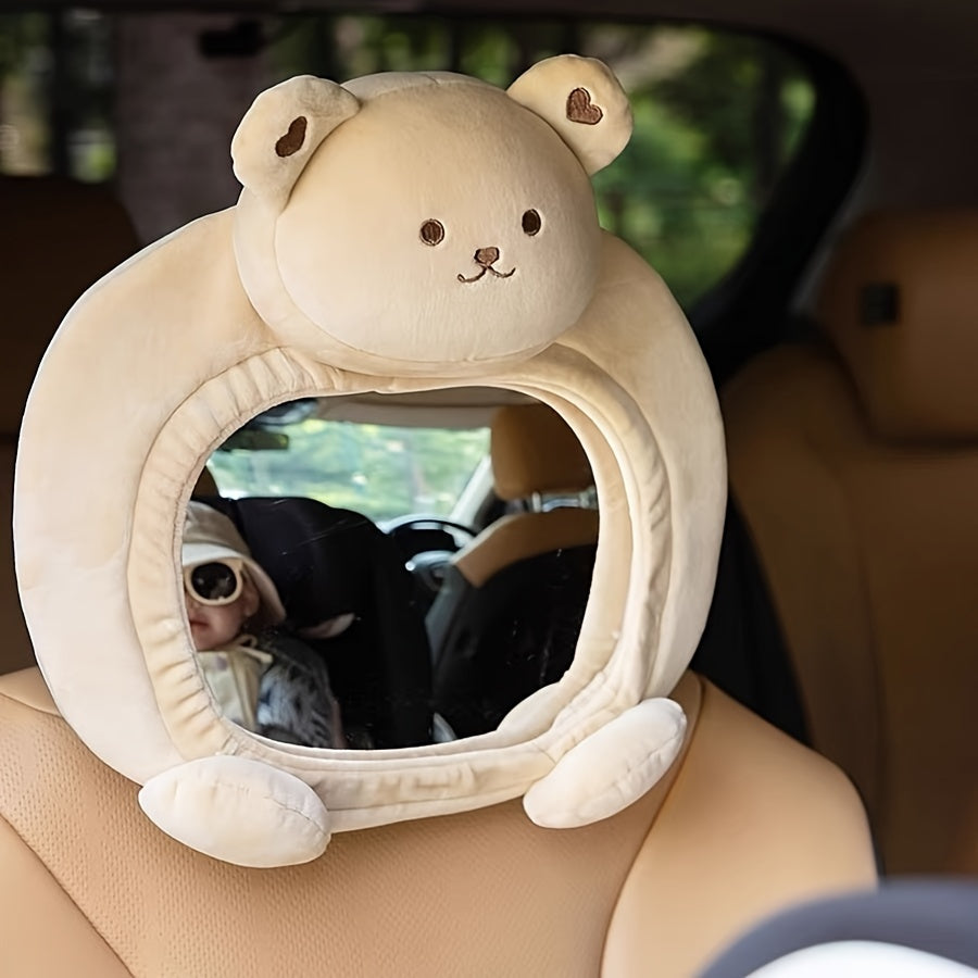 Veilige baby autospiegel voor achterbank, biedt ouders zicht op hun kindje in het kinderzitje, met beren design.