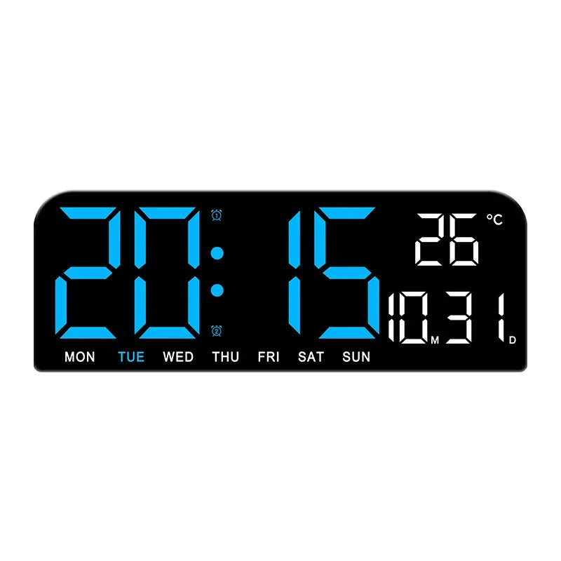 Innovatieve digitale klok met instelbaar alarm en weergave van omgevings-temperatuur en datum.