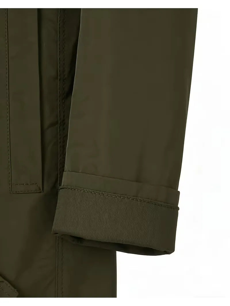 Beige slim fit heren overjas, moderne single-breasted trenchcoat, perfect voor een tijdloze uitstraling.