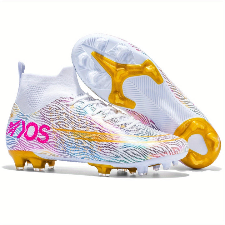 Zijzicht van Dario heren voetbalschoenen; gestroomlijnd design met enkelondersteuning en gripzool.