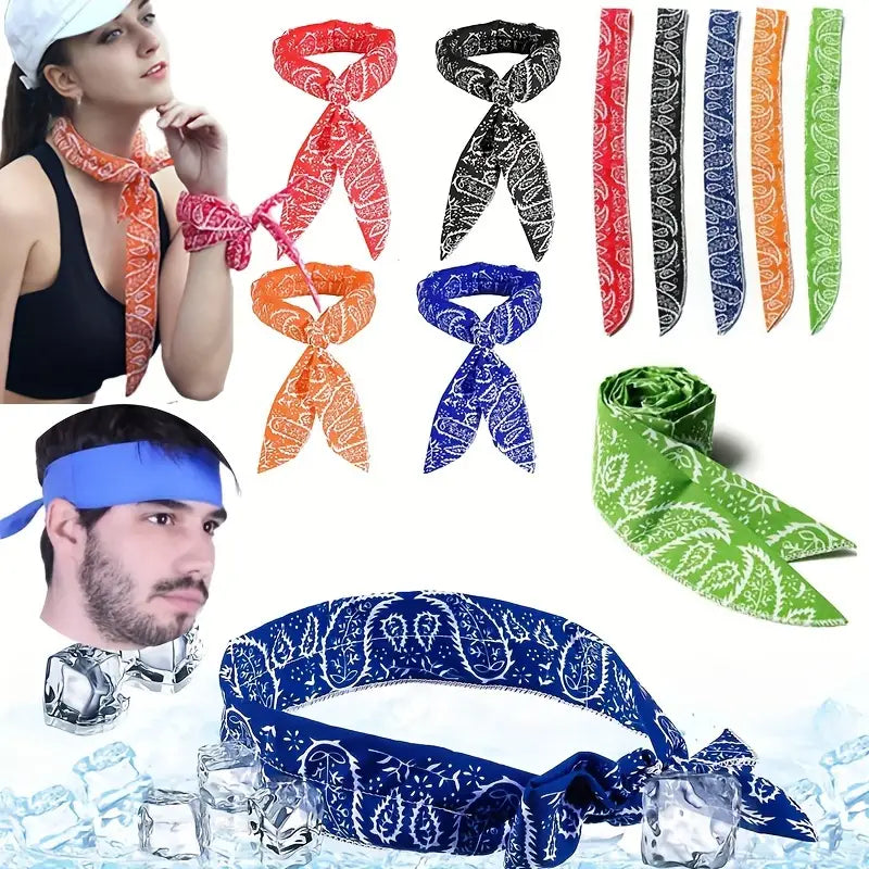 Frisse blauwe koelsjaal voor nek en hoofd; biedt comfortabele verkoeling tijdens zomerse hitte, unisex.