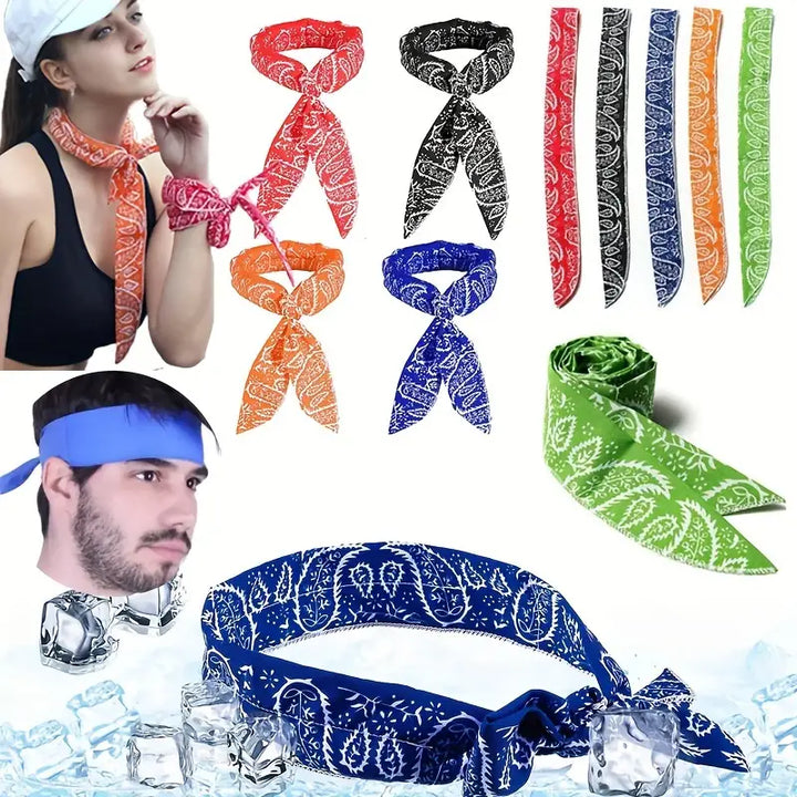 Frisse blauwe koelsjaal voor nek en hoofd; biedt comfortabele verkoeling tijdens zomerse hitte, unisex.