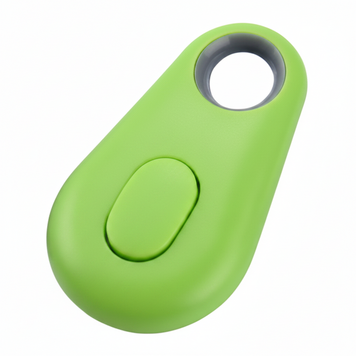 Witte compacte Bluetooth tracker CJ26 naast een sleutelbos, klaar om je spullen te beveiligen.