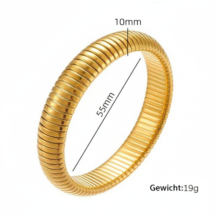 Gouden staal dames kleurblok armband, een chique en trendy accessoire voor modebewuste vrouwen.