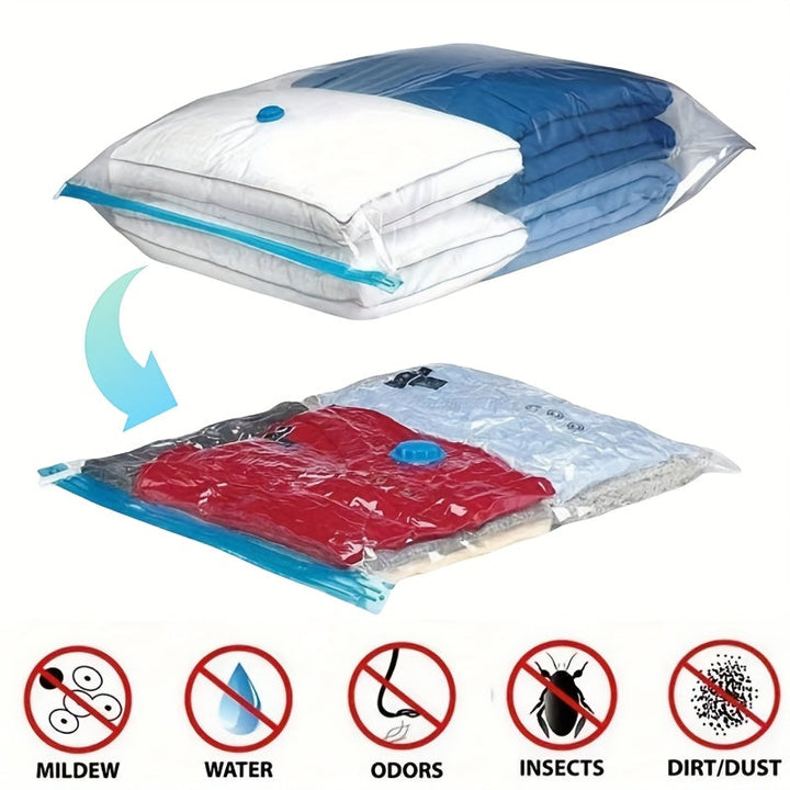 Meer ruimte in je kast met deze complete set vacuum opbergzakken voor kleding en beddengoed.